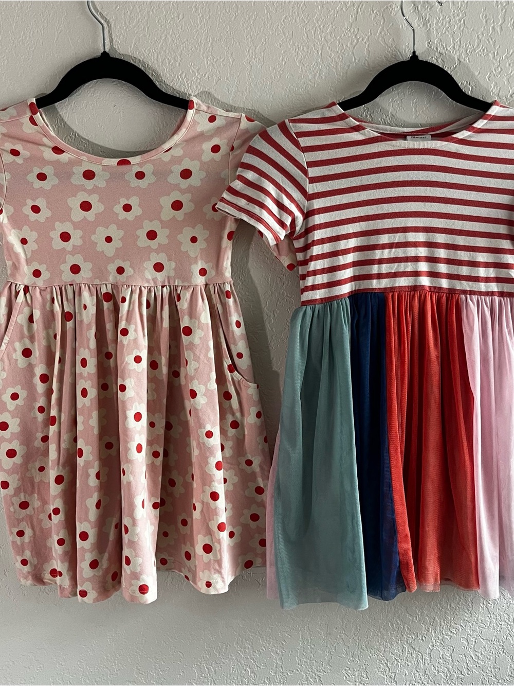 Hanna Andersson Pink Daisy Dress & Striped Rainbow Dress Girls’ Sz 6-7/ 120cm